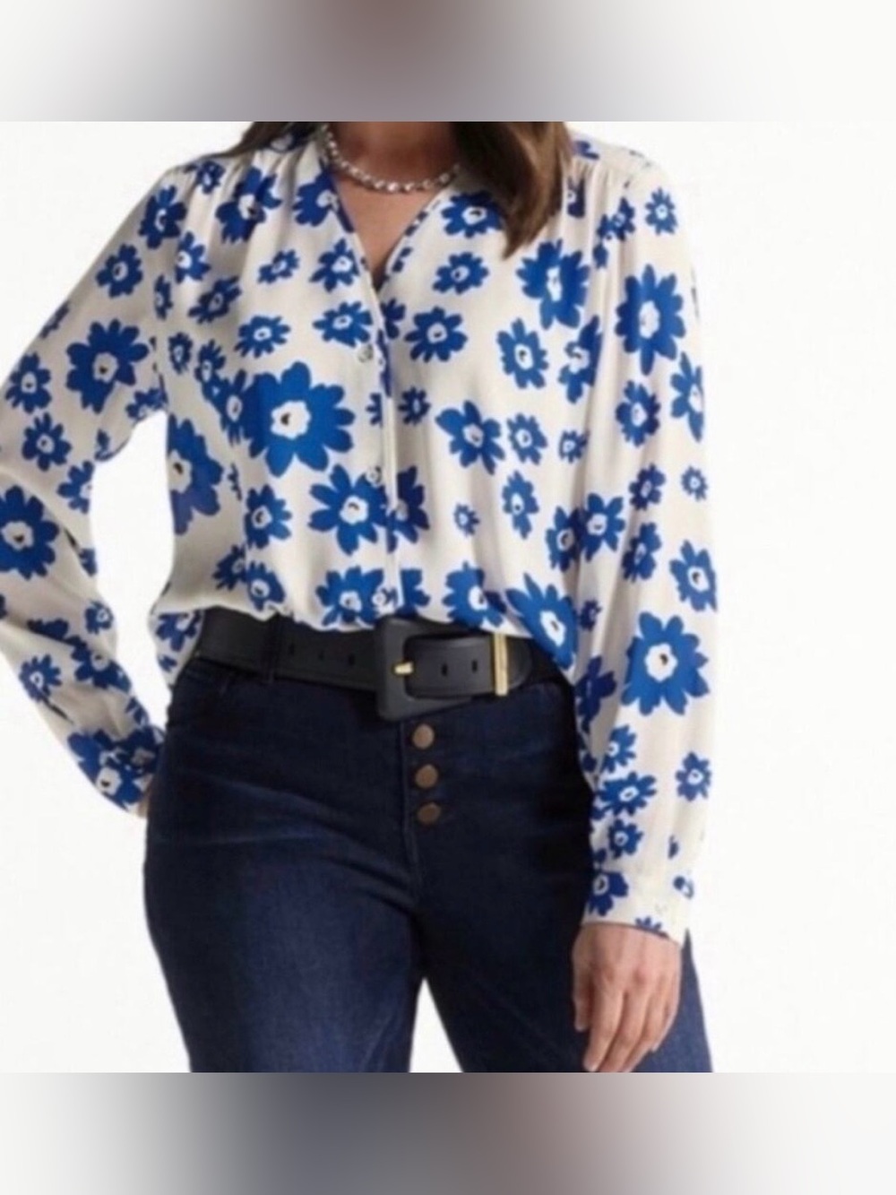 CAbi Florist Fall 2022 Blouse Blue & White Floral Style #4334 Size